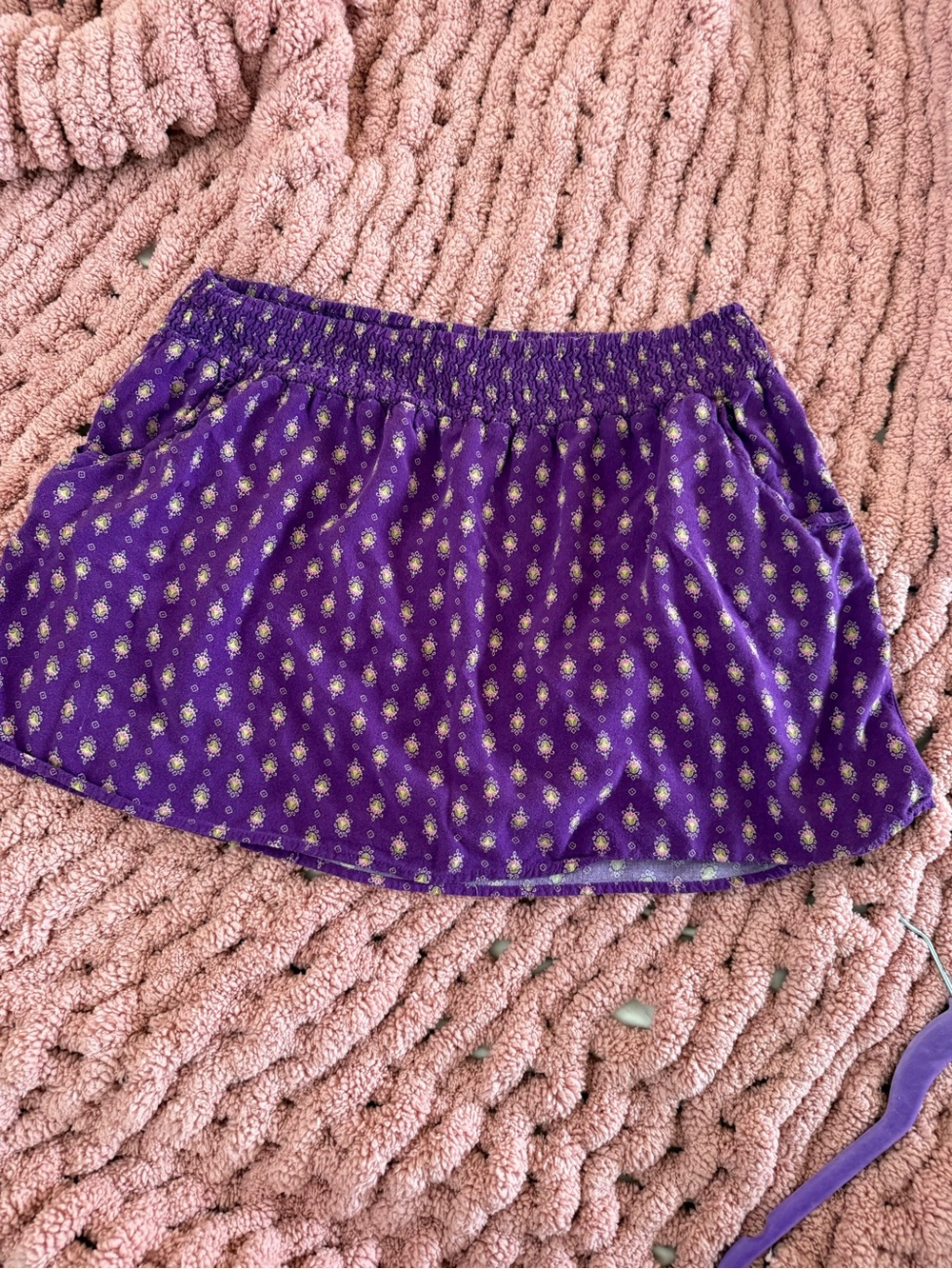 Y2K Mossimo Purple Floral Smocked High Waist Mini Skirt Boho Cottagecore Large